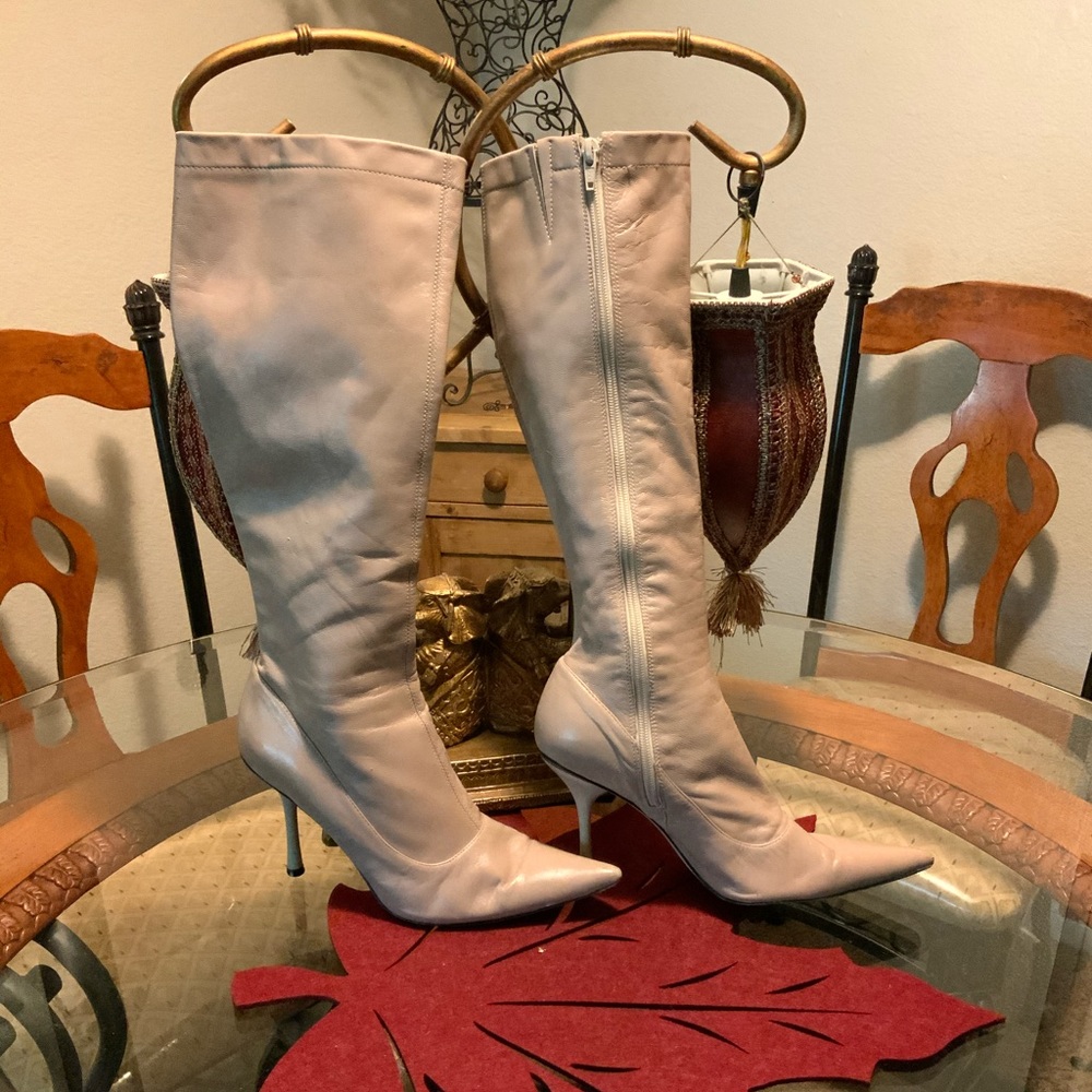 Cream thigh high boots